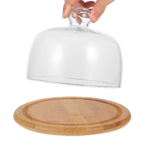 Cake Display Tray Stable Plate Butter Dish with Lid Bamboo