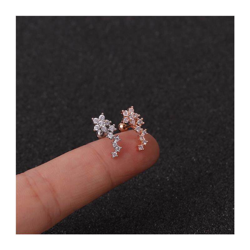 1Piece Curved Cz Cartilage Stud Helix Rook Conch Screw Back - 实物图