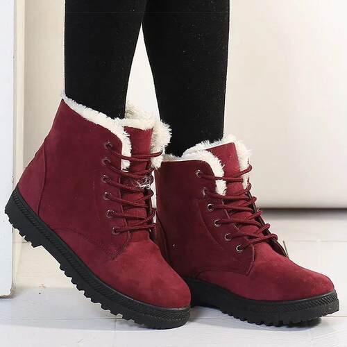 Womens Boots 2025 Winter Boots With Fur Low Heels Snow Boot