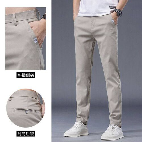 Spring and summer mens simple slim straight elastic new fas