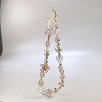 Cute Glass Bowknot Flower Bead Phone Strap Charm Chain Knot