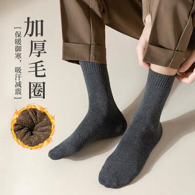 Men fleece-lined terry socks with anti-odor properties