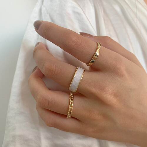 3pcs/set Boho White Enamel Round Metal Ring Sets Geometric T