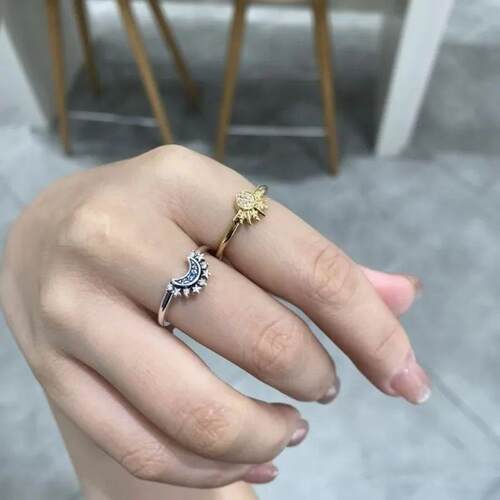 2pc/set Summer Couple Ring Set Sky Blue Sparkling Moon and S