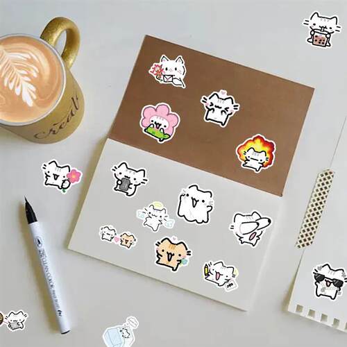 72PCS Line Kitten Daily Graffiti Sticker Cute Cat Cartoon De