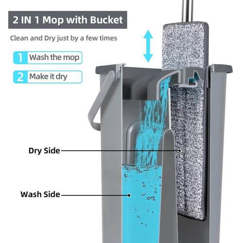 Hand Free Flat Floor Mop And Bucket Set For Professional Hom
