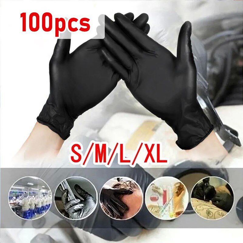 100pcs Black Nitrile Gloves 7mil Kitchen Disposable Syntheti - 实物图