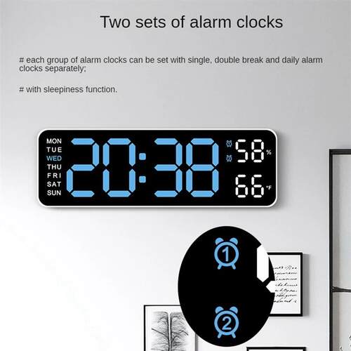 Large Digital Wall Clock Temperature and Humidity Week Displ