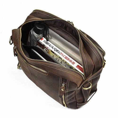 Mens Crazy horse leather briefcase with double PC pocket G