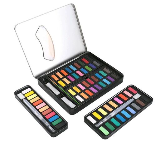 Multicolor Solid Watercolor Paint Set Portable Metal Box Wit