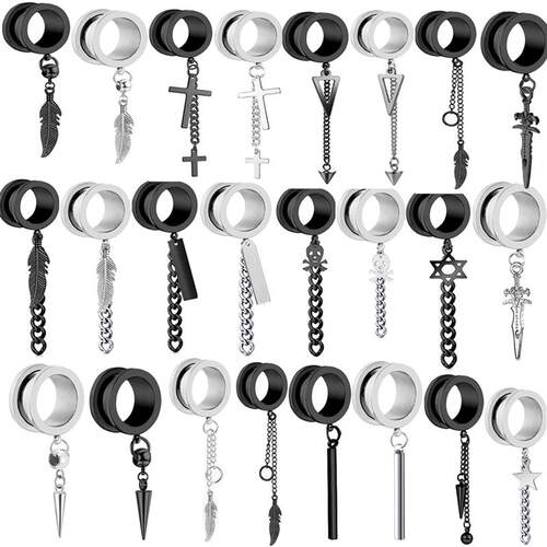 1 Pair Stainless Steel Ear Plugs and Tunnels Piercings Black
