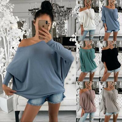 Casual+Womens+Loose+Solid+Blouse+Ladies+Oversized+Baggy+Pull