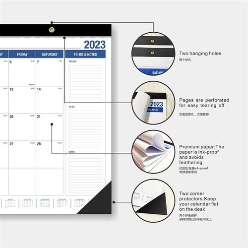 2024 English wall calendar monthly weekly planner agenda
