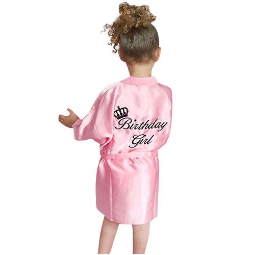 Childrens Robe Solid Silk Satin Kimono Bathrobe Birthday  P