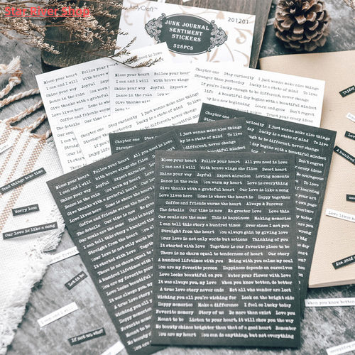 8Sheets Black White Words Phrase Stickers Scrapbooking Mater