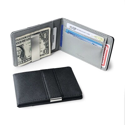 SaleSolid Mens Thin Bifold Money Clip Leather Wallet with A