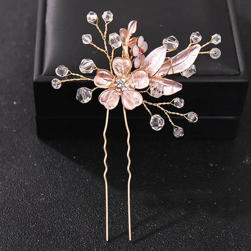 Crystal Pearl Flower Hair Pins Clips For Women Bride Hair Je