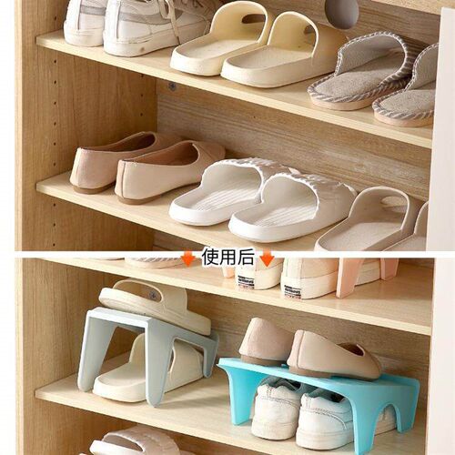 A dual-layer shoe organizer, perfect for home use. This shoe