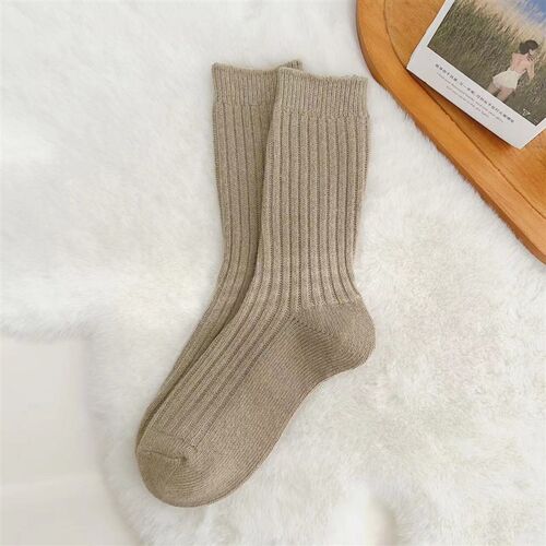 Womens Winter Wool Socks Solid Color Fleece Midcalf Double N