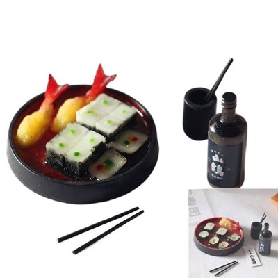 4Pcs/Set Miniature Japanese Sushi Food Toy w/ Plate Chopstic
