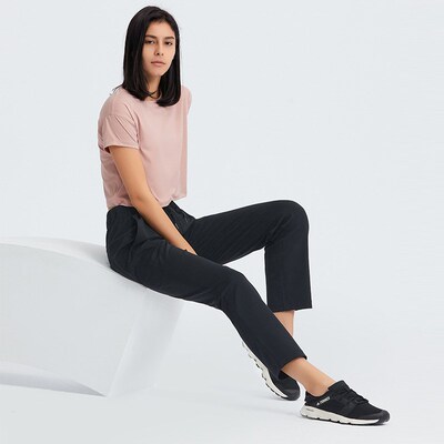 Merriette Spring and Summer Navel Loose Yoga Top Solid Colo