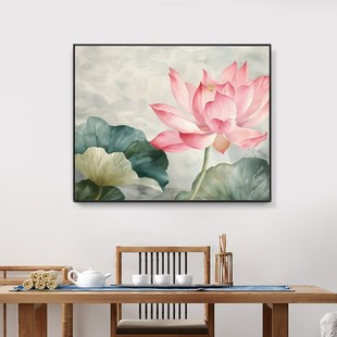 莲花荷花油画卧室画装饰房间壁画客厅挂画现代艺术摆画墙壁装饰画