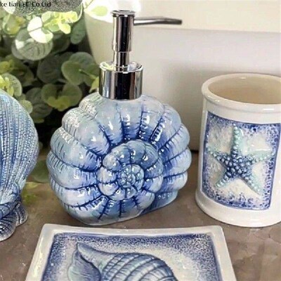 Blue Conch Ceramic Bathroom 5-piece Set Hand Sanitizer