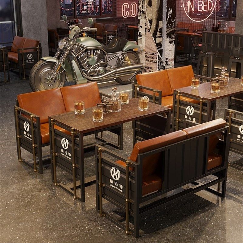 工业风酒吧桌椅清吧烧烤店音乐餐吧西餐厅咖啡厅复古商用卡座沙发,商业/办公家具,卡座,淘宝优惠券,粉丝福利购,淘宝优惠卷