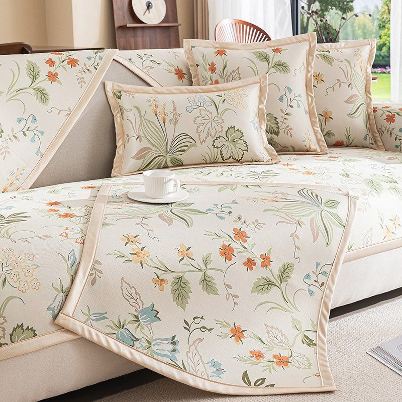 夏季沙发垫冰丝清新凉感冰藤凉席2024夏天田园风防滑凉垫罩盖布巾,居家布艺,沙发垫,淘宝优惠券,粉丝福利购,淘宝优惠卷