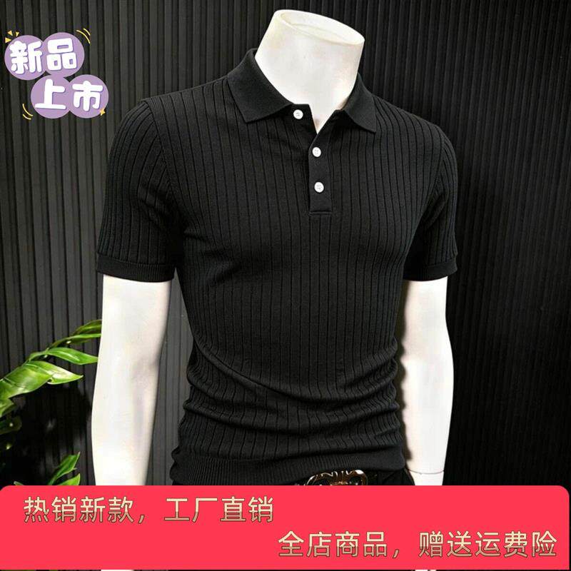 简居轻奢条纹POLO衫男款爆2026新款痞帅男装夏季男士针织短袖T