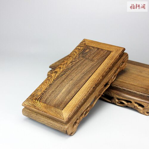 鸡翅木花瓶盆景奇玉石工艺品摆件长方底座红木实木雕古玩古董托架