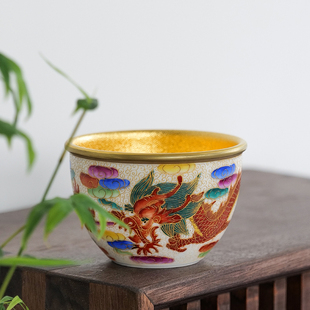 功夫茶具茶杯茶碗手工掐丝珐琅彩主人杯陶瓷品茗杯双龙戏珠描金杯