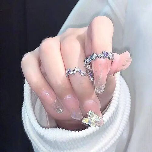 Fashion Shiny Purple Rhinestone Opening Couple Rings for Wom