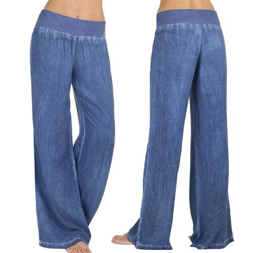 S-5XL Comfortable Loose Wide Leg Imitation Denim Pants Women
