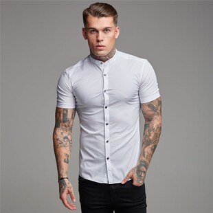 New Arrivals Summer Man Short Sleeve Shirt Solid Fitness Men