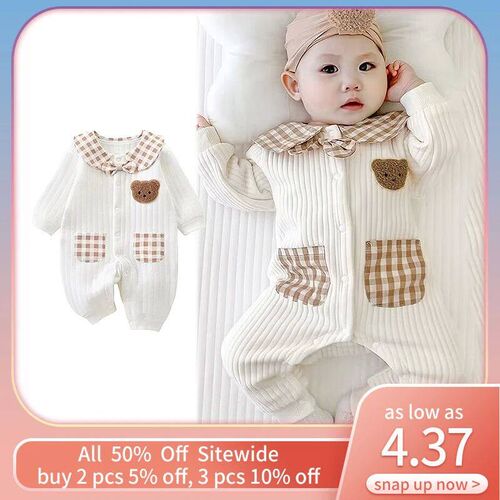 Cartoon Bear Winter Baby Romper Thicken Cotton Newborn Cloth