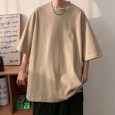 Heavy Cotton Summer teny Soli Color Pure White All-match Loo