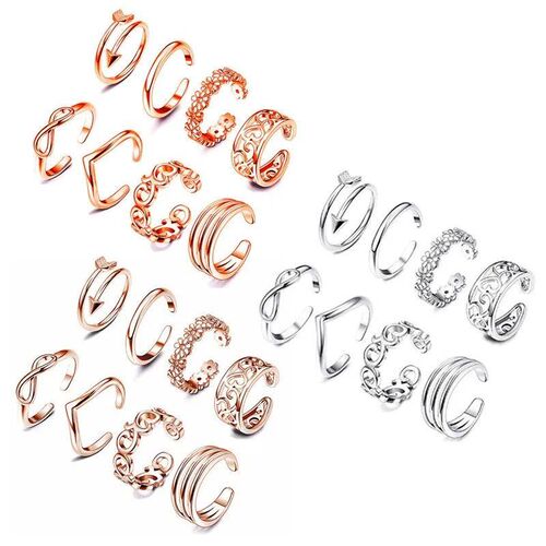 8PCS Tail Foot Ring Gifts Adjustable Open Toe Rings Set Summ