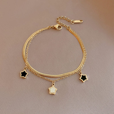 Stainless Steel Layered Golden Pendant Bracelet For Women Re