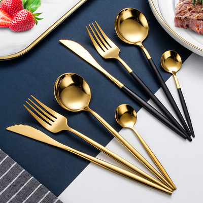 24 Pcs Stainless Steel Black Gold Silver Luxury Cutlery Dinn