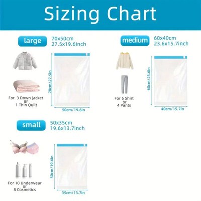 Travel Roll-Up Compression Bags, Reusable Vacuum Storage Bag