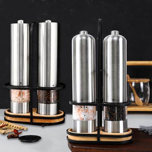 不锈钢电动胡椒研磨器 自动盐胡椒瓶组 家用调味研磨机 黑色电动