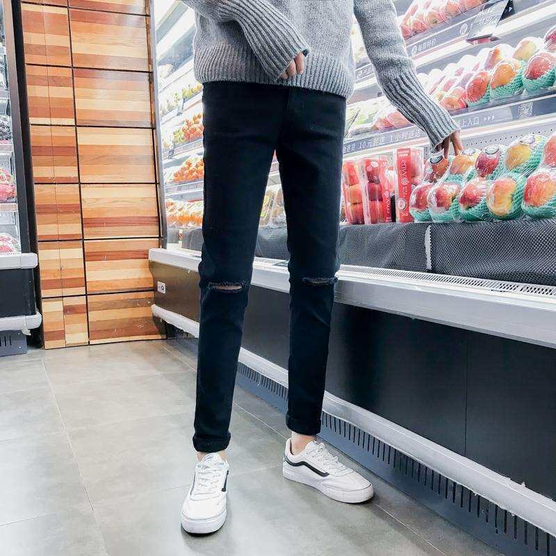 Summer Black  Knee Cropped Pants Mens Fashionable All-match - 实物图