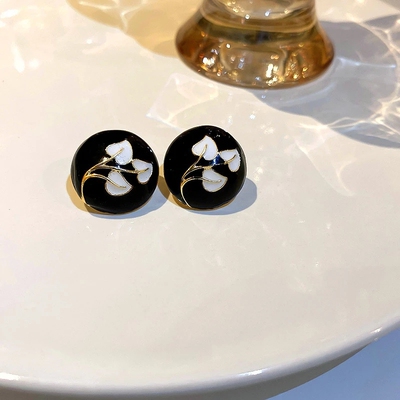 Minar Temperament Purple Enamel Flower Dangle Earring for Wo
