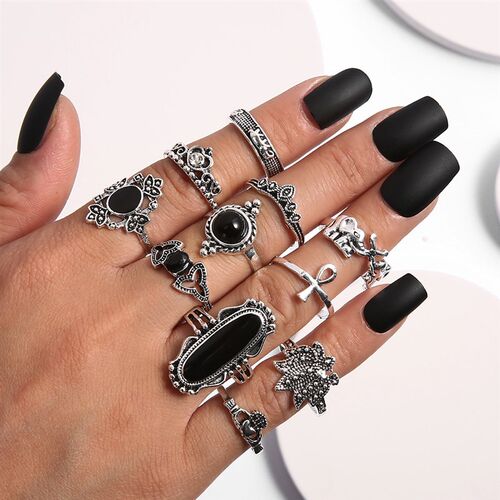 Vintage Knuckle Ring Sets For Women Boho Crystal Stone Geome