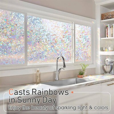 3D Stained Glass Window Film Anti Look Vinyl Rainbow Privacy