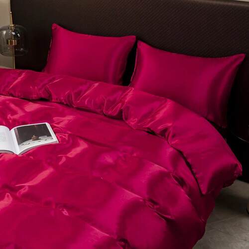 Solid Satin Bedding Set Including Duvet Covers, Bed Sheets,