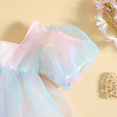 Citgeett Summer Kids Girls Short Sleeve Dress Casual Rainbow