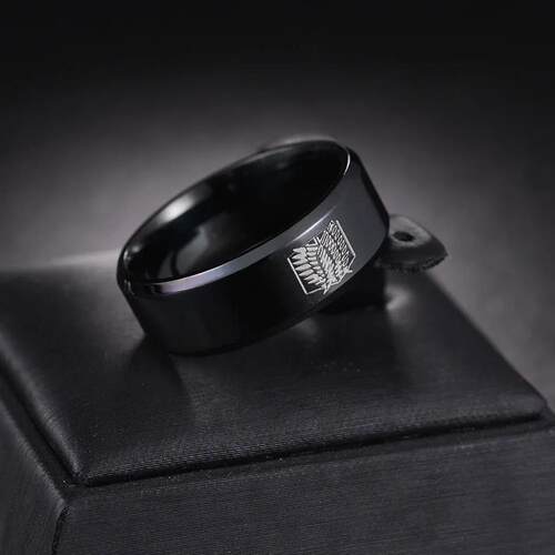 8mm Attack on Titan Black Sliver Stainless Steel Ring Wings