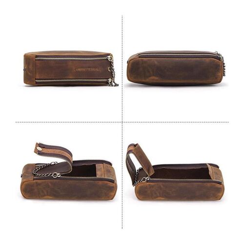 CONTACT'S FAMILY Leather Zipper Pen Pencil Case Bag